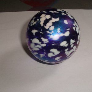 Art glass paperweight blue purple iridescent